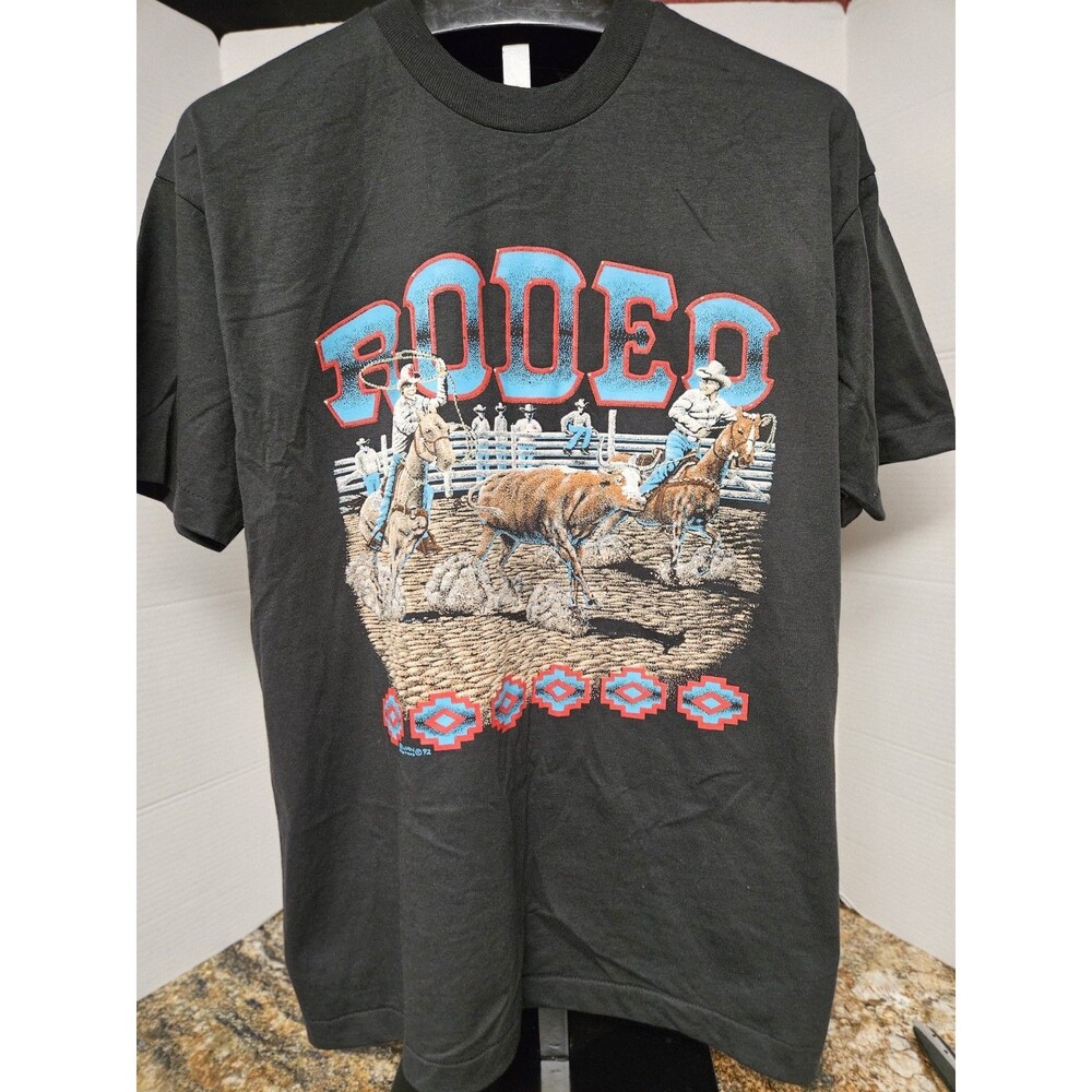 Vintage 90s Rodeo Bull Wrangler Tshirt Black Shortsleeve USA Size XL NWT
